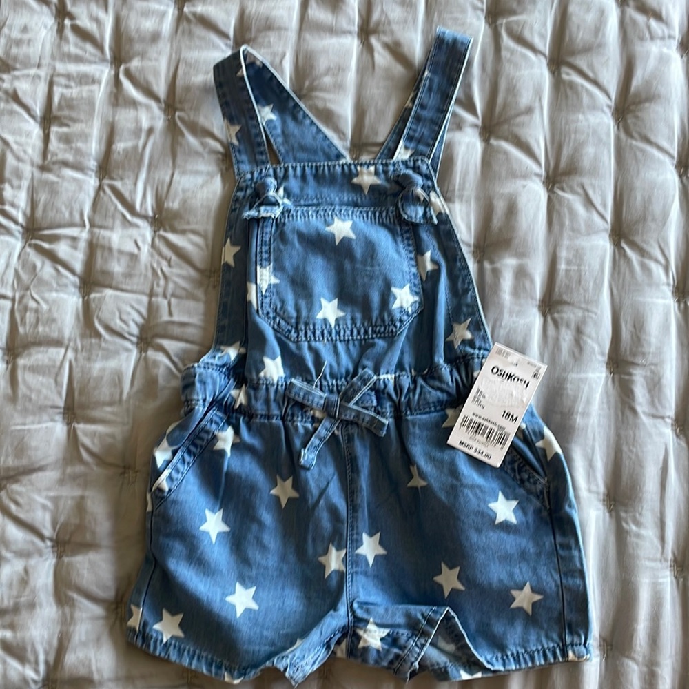 BNWT Oshkosh chambray short overalls stars